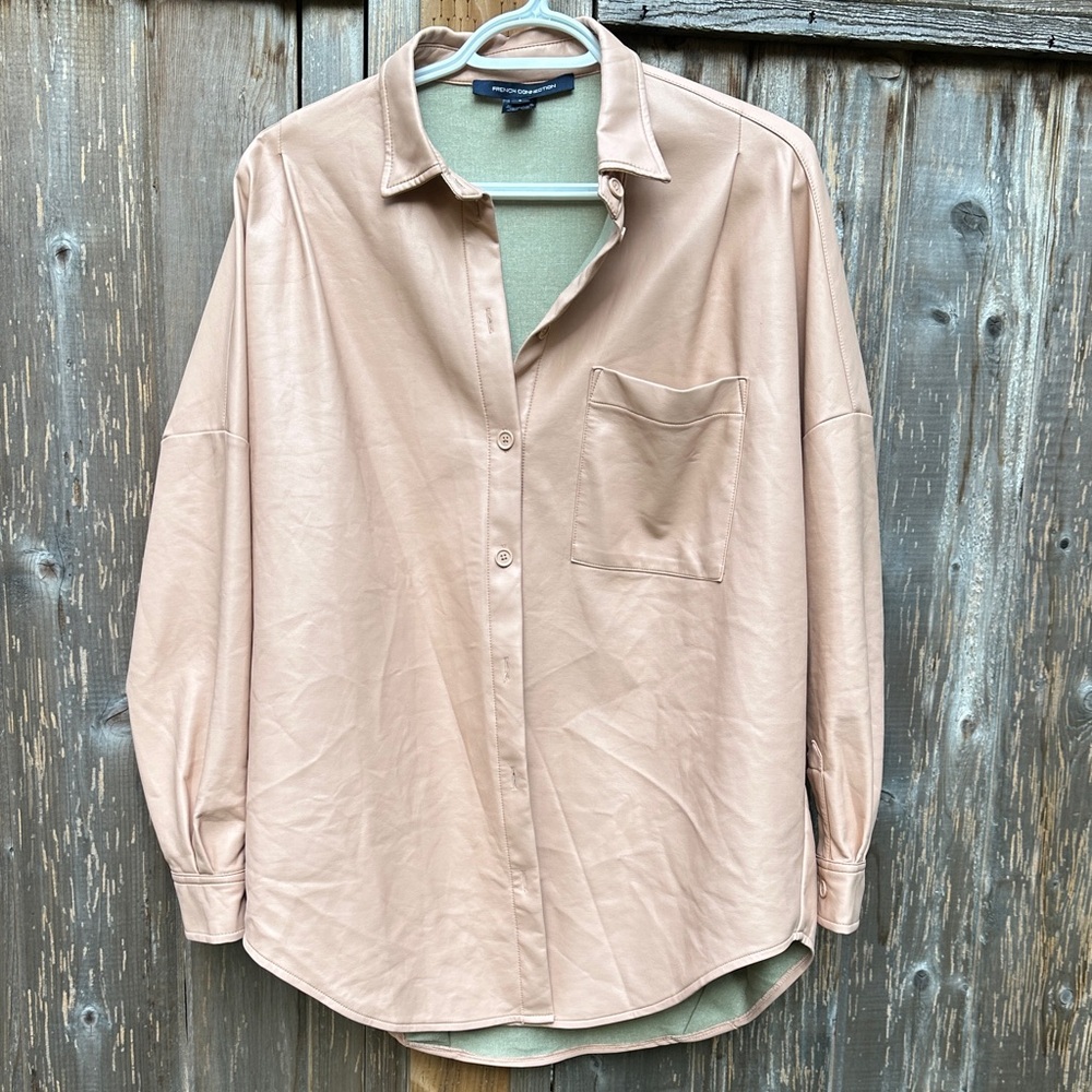 French Connection Tan and Pink Blouse Oversized